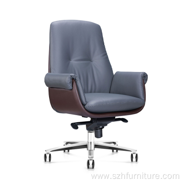 Gray Leather Middle Back Ergonomic Executive Chair